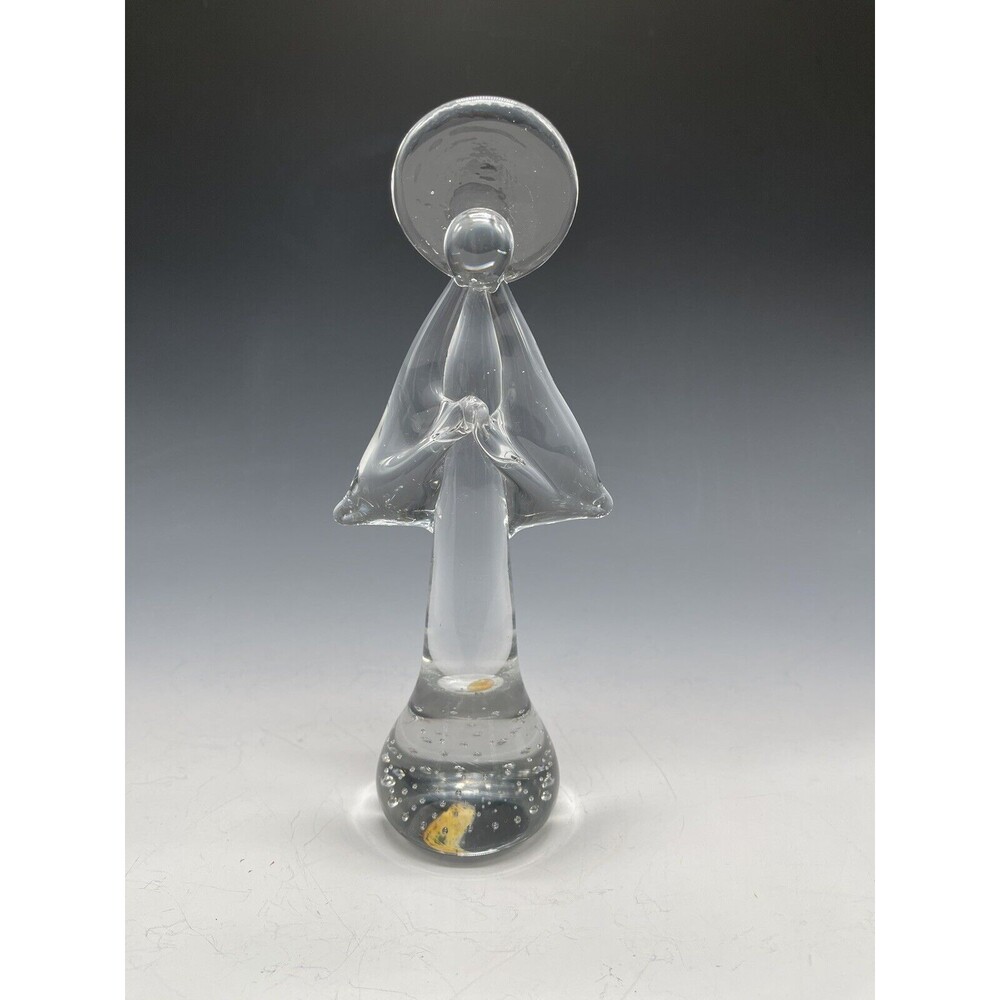Handmade Clear Crystal Angel Figurine Paperweight Taiwan 8.5" Bubbles